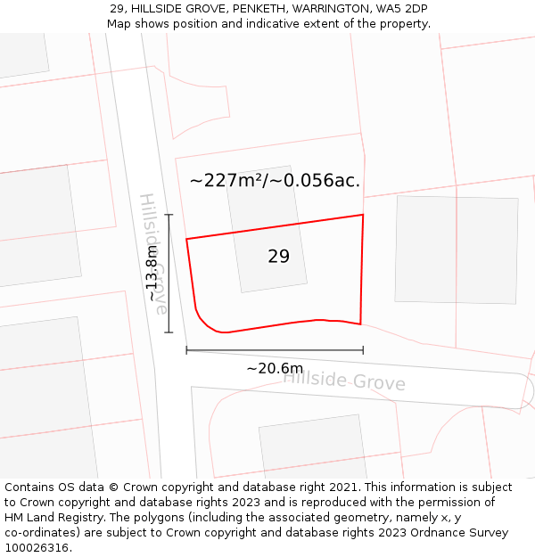 29, HILLSIDE GROVE, PENKETH, WARRINGTON, WA5 2DP: Plot and title map