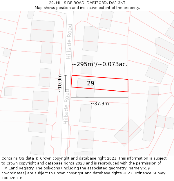 29, HILLSIDE ROAD, DARTFORD, DA1 3NT: Plot and title map