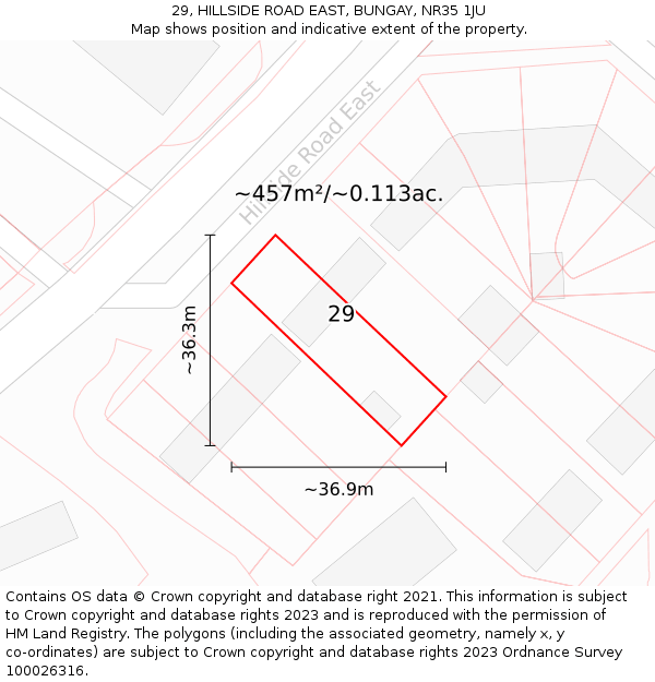 29, HILLSIDE ROAD EAST, BUNGAY, NR35 1JU: Plot and title map