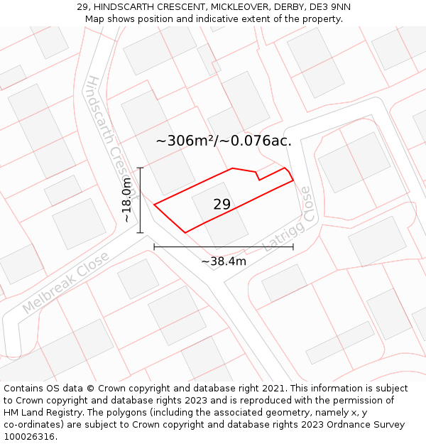 29, HINDSCARTH CRESCENT, MICKLEOVER, DERBY, DE3 9NN: Plot and title map