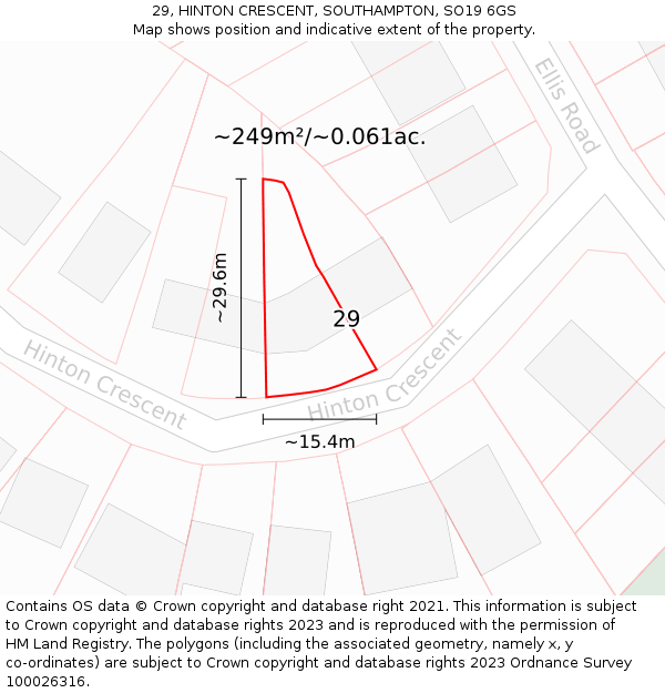 29, HINTON CRESCENT, SOUTHAMPTON, SO19 6GS: Plot and title map