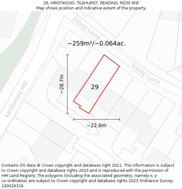 29, HIRSTWOOD, TILEHURST, READING, RG30 6NF: Plot and title map
