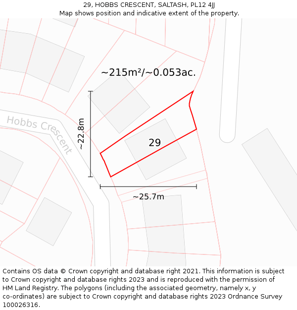 29, HOBBS CRESCENT, SALTASH, PL12 4JJ: Plot and title map