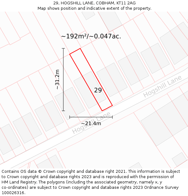 29, HOGSHILL LANE, COBHAM, KT11 2AG: Plot and title map