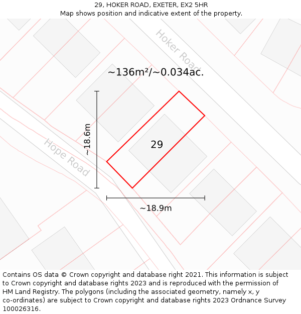 29, HOKER ROAD, EXETER, EX2 5HR: Plot and title map