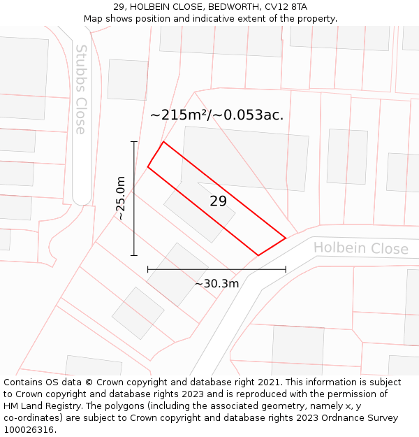 29, HOLBEIN CLOSE, BEDWORTH, CV12 8TA: Plot and title map