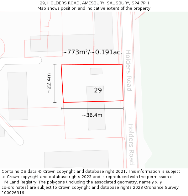 29, HOLDERS ROAD, AMESBURY, SALISBURY, SP4 7PH: Plot and title map