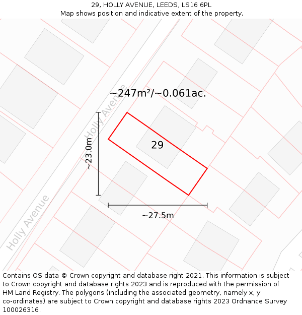 29, HOLLY AVENUE, LEEDS, LS16 6PL: Plot and title map