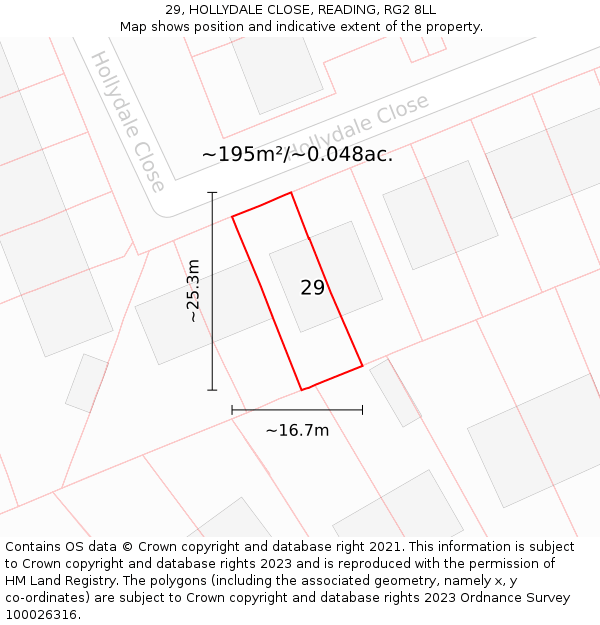 29, HOLLYDALE CLOSE, READING, RG2 8LL: Plot and title map