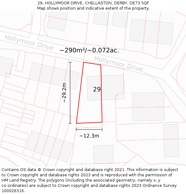 29, HOLLYMOOR DRIVE, CHELLASTON, DERBY, DE73 5QF: Plot and title map