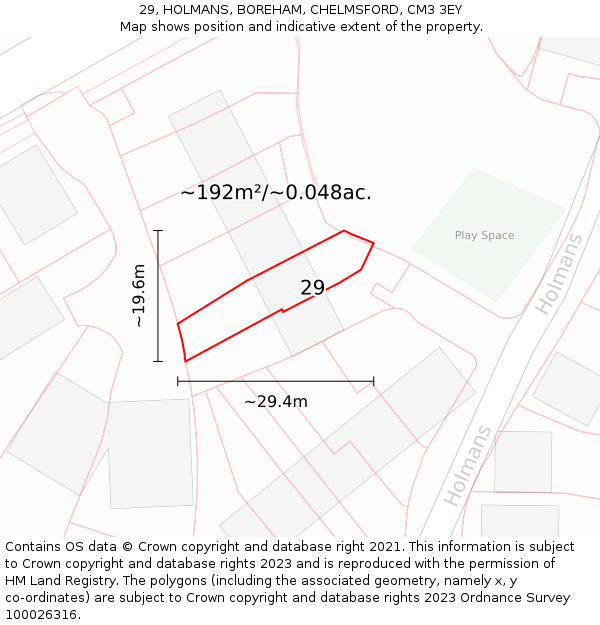 29, HOLMANS, BOREHAM, CHELMSFORD, CM3 3EY: Plot and title map