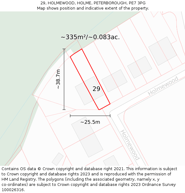 29, HOLMEWOOD, HOLME, PETERBOROUGH, PE7 3PG: Plot and title map
