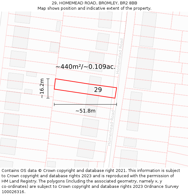 29, HOMEMEAD ROAD, BROMLEY, BR2 8BB: Plot and title map