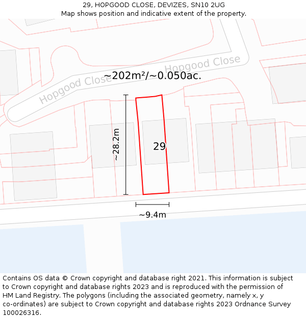 29, HOPGOOD CLOSE, DEVIZES, SN10 2UG: Plot and title map
