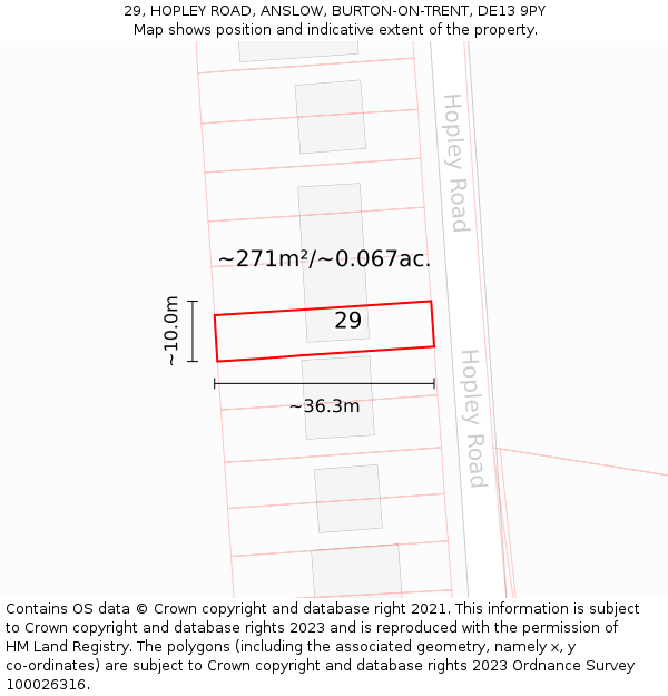 29, HOPLEY ROAD, ANSLOW, BURTON-ON-TRENT, DE13 9PY: Plot and title map