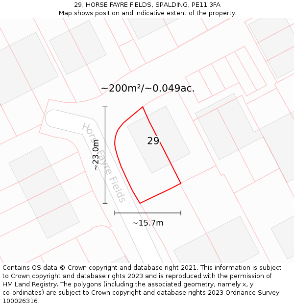 29, HORSE FAYRE FIELDS, SPALDING, PE11 3FA: Plot and title map