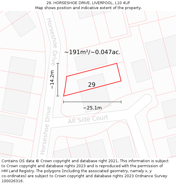 29, HORSESHOE DRIVE, LIVERPOOL, L10 4UF: Plot and title map