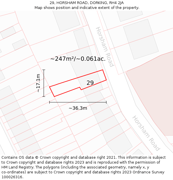 29, HORSHAM ROAD, DORKING, RH4 2JA: Plot and title map