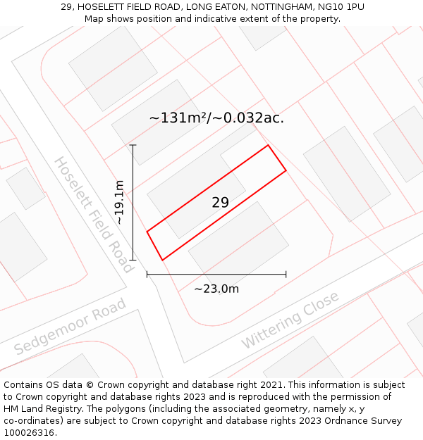 29, HOSELETT FIELD ROAD, LONG EATON, NOTTINGHAM, NG10 1PU: Plot and title map