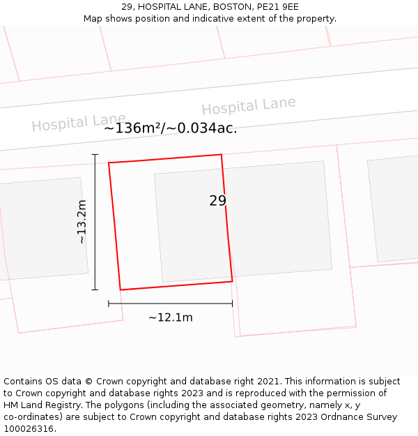 29, HOSPITAL LANE, BOSTON, PE21 9EE: Plot and title map
