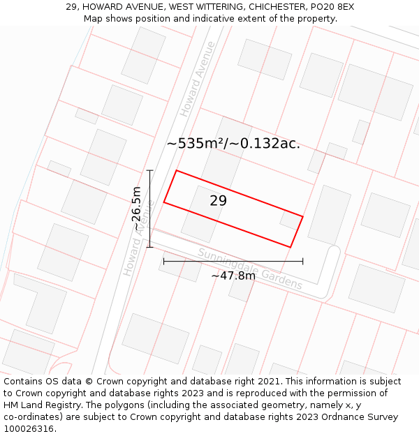 29, HOWARD AVENUE, WEST WITTERING, CHICHESTER, PO20 8EX: Plot and title map