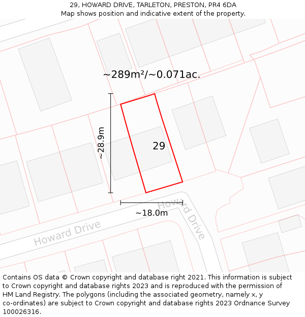 29, HOWARD DRIVE, TARLETON, PRESTON, PR4 6DA: Plot and title map