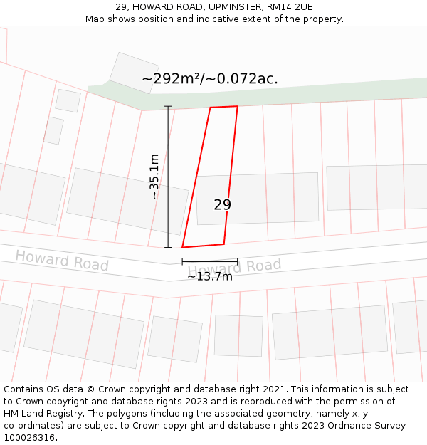 29, HOWARD ROAD, UPMINSTER, RM14 2UE: Plot and title map