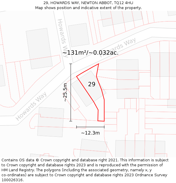 29, HOWARDS WAY, NEWTON ABBOT, TQ12 4HU: Plot and title map