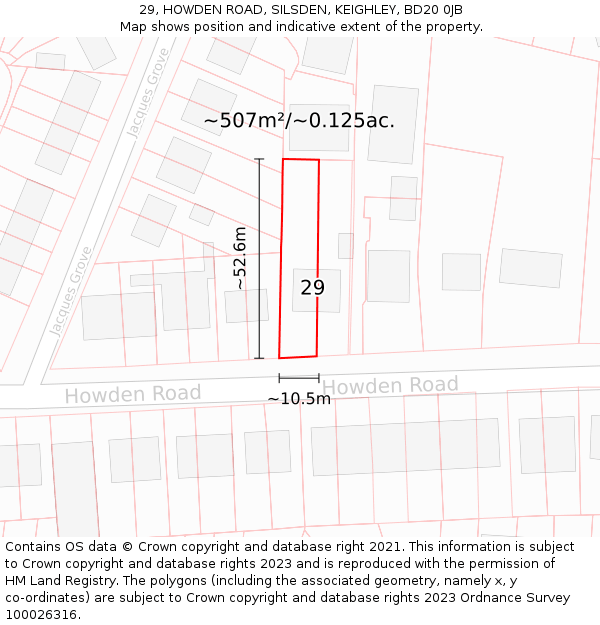 29, HOWDEN ROAD, SILSDEN, KEIGHLEY, BD20 0JB: Plot and title map