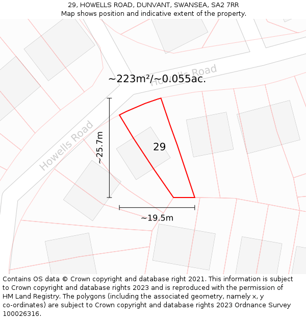 29, HOWELLS ROAD, DUNVANT, SWANSEA, SA2 7RR: Plot and title map