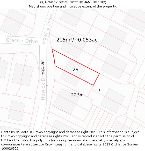 29, HOWICK DRIVE, NOTTINGHAM, NG6 7FQ: Plot and title map