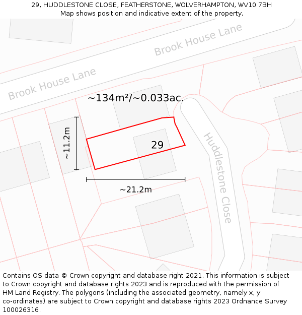 29, HUDDLESTONE CLOSE, FEATHERSTONE, WOLVERHAMPTON, WV10 7BH: Plot and title map