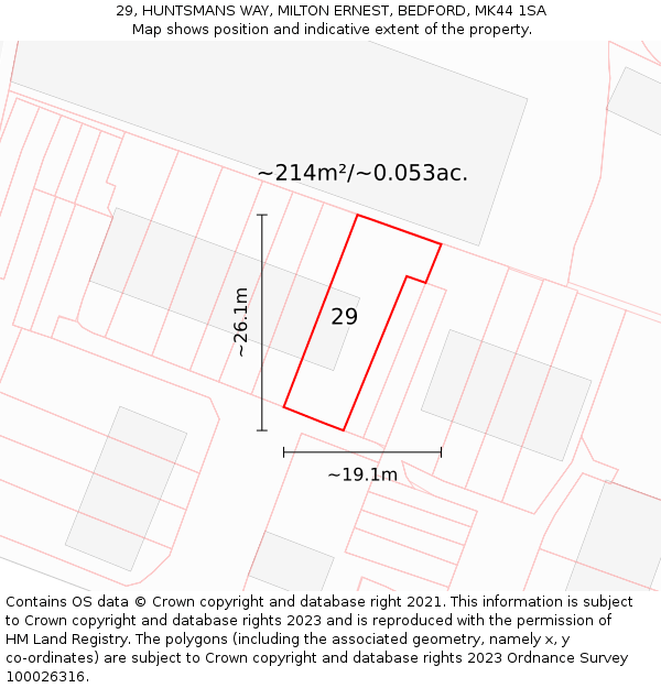 29, HUNTSMANS WAY, MILTON ERNEST, BEDFORD, MK44 1SA: Plot and title map