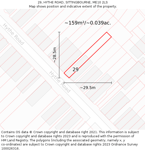 29, HYTHE ROAD, SITTINGBOURNE, ME10 2LS: Plot and title map