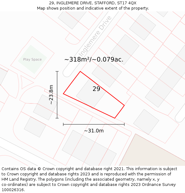 29, INGLEMERE DRIVE, STAFFORD, ST17 4QX: Plot and title map