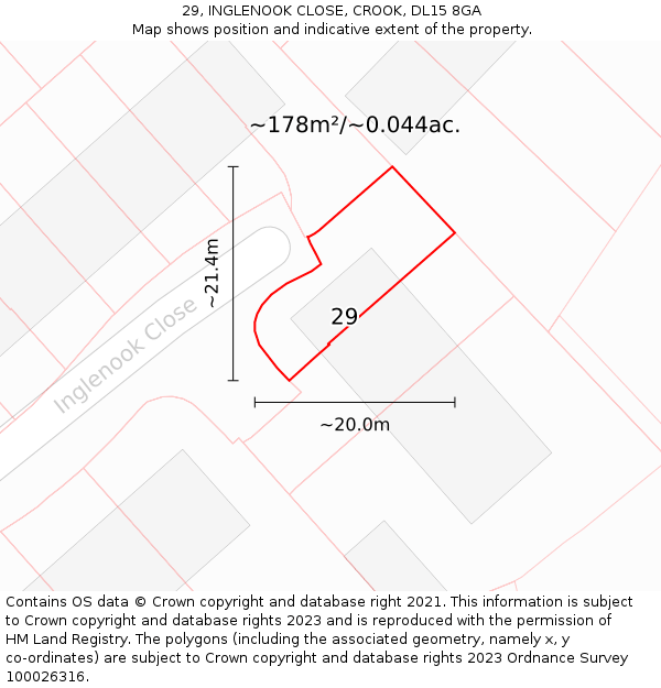 29, INGLENOOK CLOSE, CROOK, DL15 8GA: Plot and title map