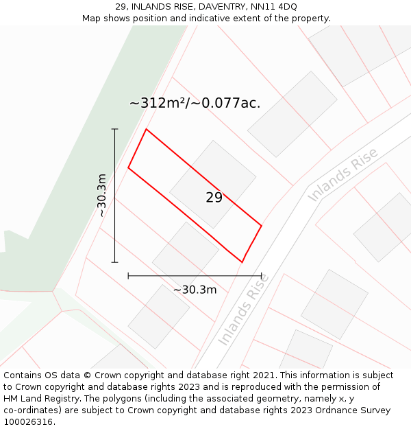29, INLANDS RISE, DAVENTRY, NN11 4DQ: Plot and title map