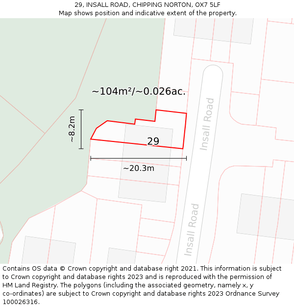 29, INSALL ROAD, CHIPPING NORTON, OX7 5LF: Plot and title map