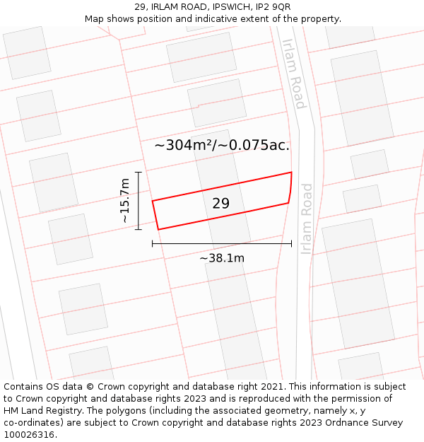 29, IRLAM ROAD, IPSWICH, IP2 9QR: Plot and title map