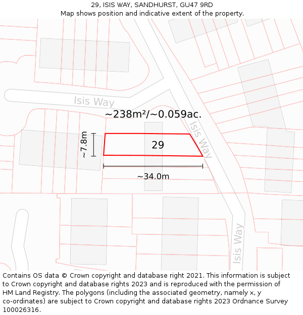 29, ISIS WAY, SANDHURST, GU47 9RD: Plot and title map