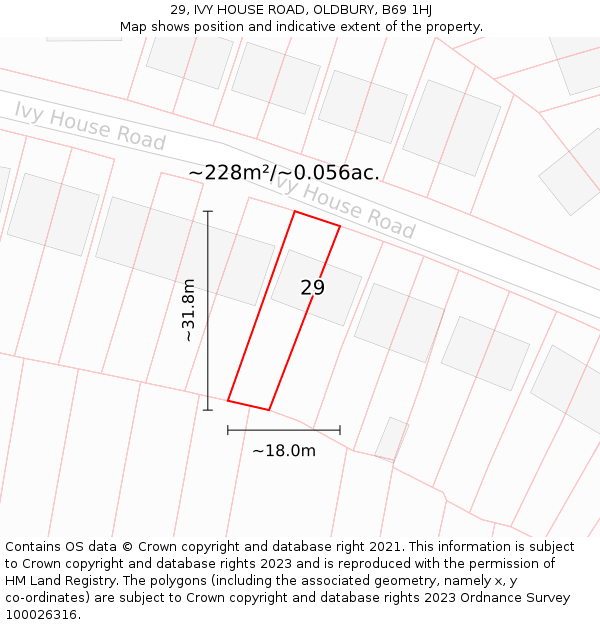 29, IVY HOUSE ROAD, OLDBURY, B69 1HJ: Plot and title map