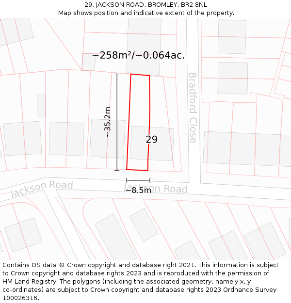 29, JACKSON ROAD, BROMLEY, BR2 8NL: Plot and title map