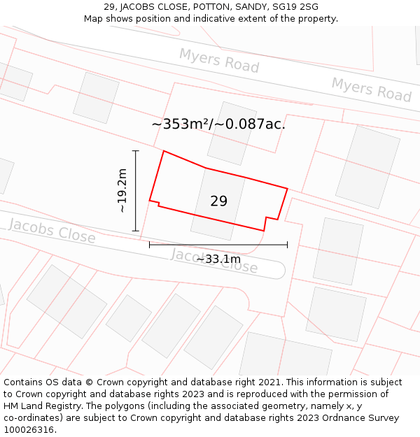 29, JACOBS CLOSE, POTTON, SANDY, SG19 2SG: Plot and title map