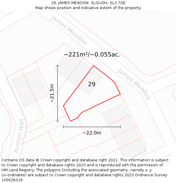 29, JAMES MEADOW, SLOUGH, SL3 7GE: Plot and title map