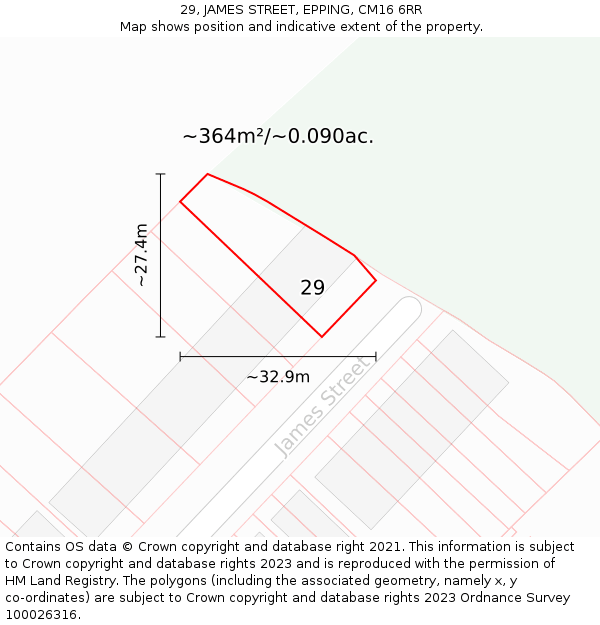29, JAMES STREET, EPPING, CM16 6RR: Plot and title map