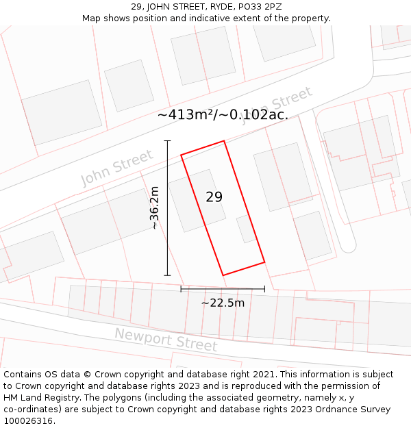 29, JOHN STREET, RYDE, PO33 2PZ: Plot and title map