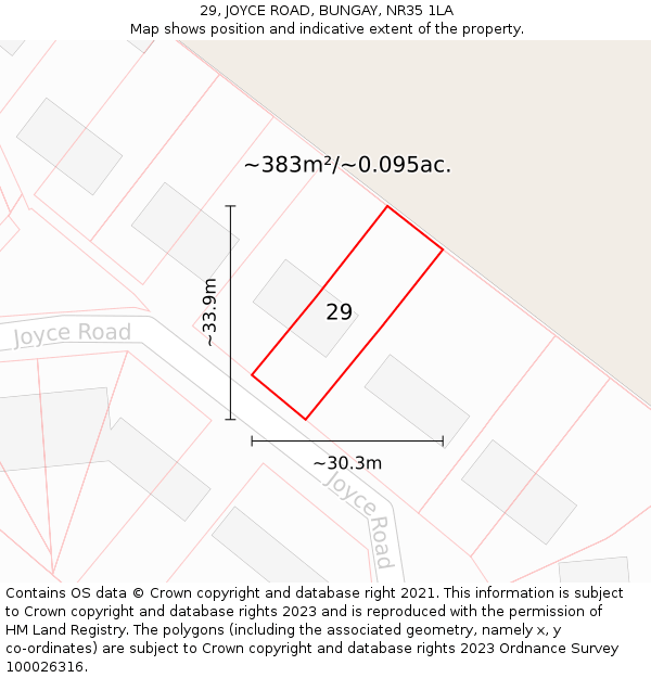 29, JOYCE ROAD, BUNGAY, NR35 1LA: Plot and title map