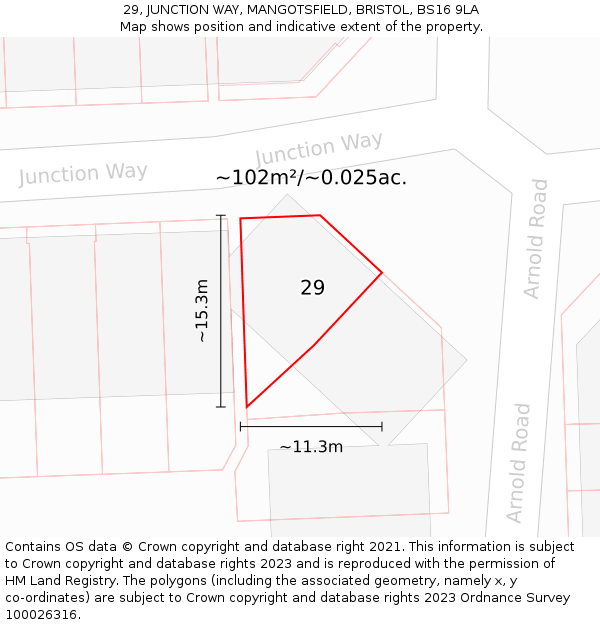 29, JUNCTION WAY, MANGOTSFIELD, BRISTOL, BS16 9LA: Plot and title map