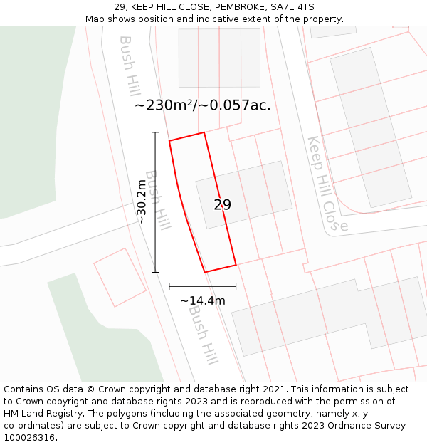 29, KEEP HILL CLOSE, PEMBROKE, SA71 4TS: Plot and title map