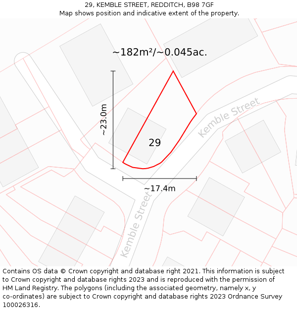 29, KEMBLE STREET, REDDITCH, B98 7GF: Plot and title map